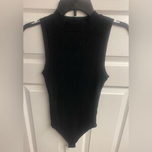 Altar’d State Black Ribbed High Neck Viscose Blend Bodysuit Size Large